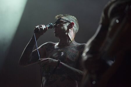 BONTIDA, ROMANIA - JULY 21, 2019: Swedish post-punk band Viagra Boys performing a live concert at Electric Castle festivalのeditorial素材