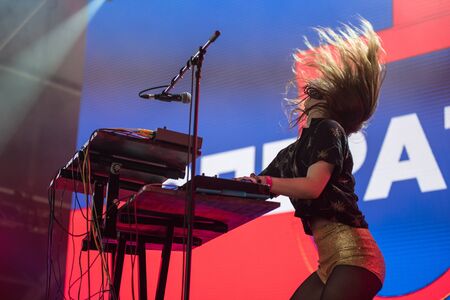 BONTIDA, ROMANIA - JULY 21, 2019: The Operators playing Handsome Furs during a live concert at Electric Castle festivalのeditorial素材