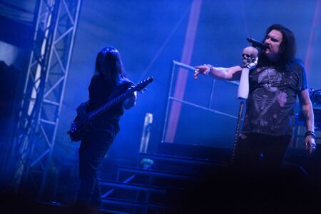 SIBIU, ROMANIA - JULY 26, 2019: James LaBrie vocalist of the progressive metal band Dream Theater performing live at Artmania Festivalのeditorial素材