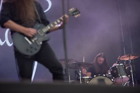 SIBIU, ROMANIA - JULY 27, 2019: French post-metal band Alcest performing a live concert on the stage...