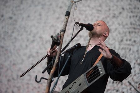 SIBIU, ROMANIA - JULY 26, 2019: Norwegian Nordic music band Wardruna performing live at Artmania Festivalのeditorial素材