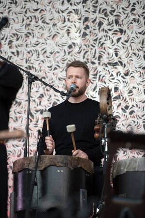 SIBIU, ROMANIA - JULY 26, 2019: Norwegian Nordic music band Wardruna performing live at Artmania Festivalのeditorial素材