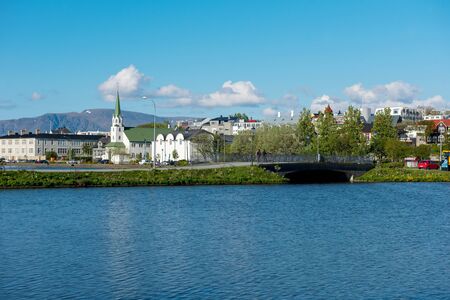 REYKJAVIK, ICELAND - MAY 24, 2019: Reykjavik is the capital and the largest city of Iceland and is visited every year by crowd of touristsのeditorial素材