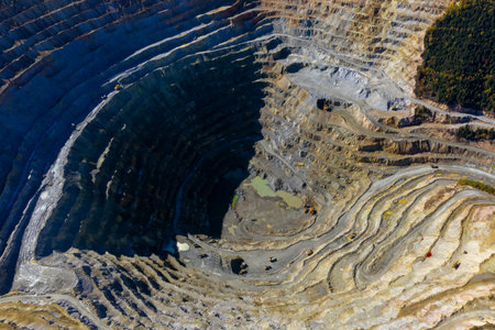 Aerial drone view of Rosia Poieni open pit copper mine, Romaniaの写真素材