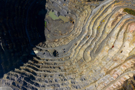 Aerial drone view of Rosia Poieni open pit copper mine, Romaniaの写真素材
