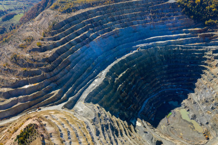 Aerial drone view of Europe second largest open pit copper mine, Rosia Poieni, Romania