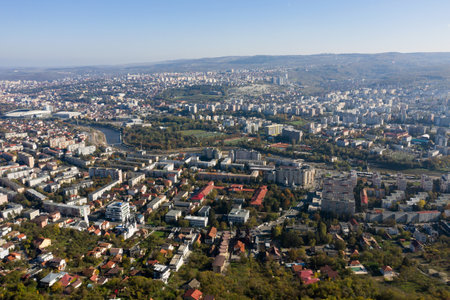 Aerial view of Cluj Napoca city, Romania in the autumn. Urban landscapeの写真素材