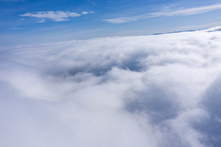 Flying above the with a drone. Cloudscape backgroundの写真素材