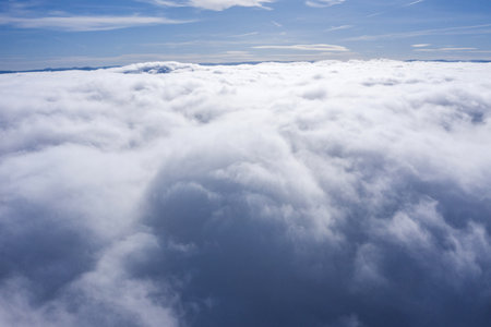 Flying above the with a drone. Cloudscape backgroundの写真素材