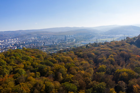 Aerial view of Cluj Napoca city, Romania in the autumn. Urban landscapeの写真素材