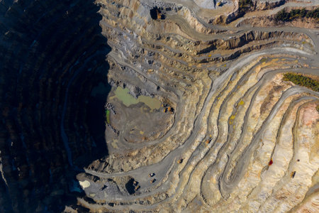 Aerial drone view of Rosia Poieni open pit copper mine, Romania