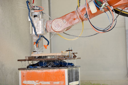 3D Robotic cell for stone milling working in progressの写真素材