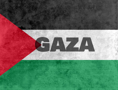 Damaged grunge flag of Palestine, Palestinian Territories with the text Gazaの写真素材