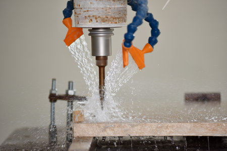 Robot working on milling sculpture in natural stoneの写真素材