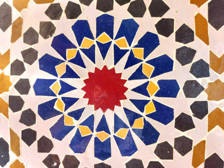 Moroccan Islamic mosaic tiles in Marrakesh, Moroccoの写真素材