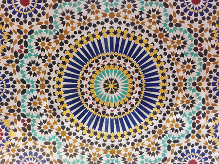 Moroccan Islamic mosaic tiles in Marrakesh, Moroccoの写真素材