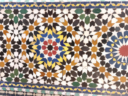 Moroccan Islamic mosaic tiles in Marrakesh, Moroccoの写真素材