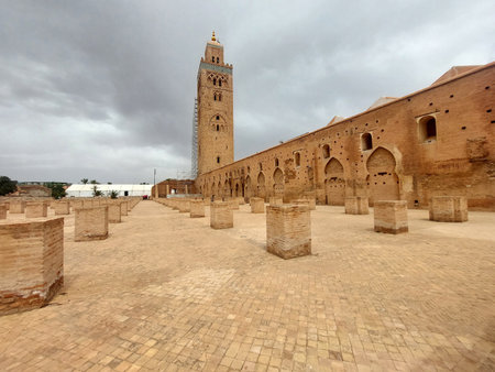 Koutobia mosque, Islamic landmark under renovation, Marrakesh, Moroccoの写真素材