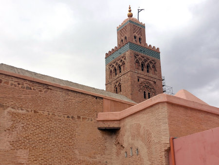 Koutobia mosque, Islamic landmark under renovation, Marrakesh, Moroccoの写真素材