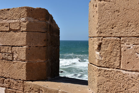 Essaouira medieval fortification and rampart, Atlantic ocean coast, Moroccoの写真素材