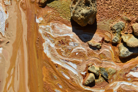Abstract crystals and minerals precipitating from residual gold mining leach waters