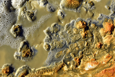 Abstract crystals and minerals precipitating from residual gold mining leach waters