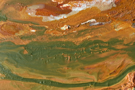 Abstract crystals and minerals precipitating from residual gold mining leach waters