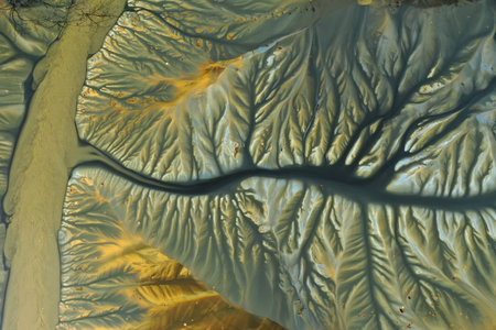 Aerial view of colorful natural water patterns.