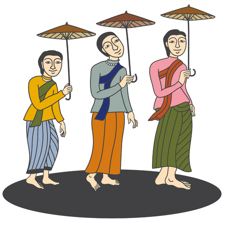 Illustration of Thai women in mural paintingのイラスト素材