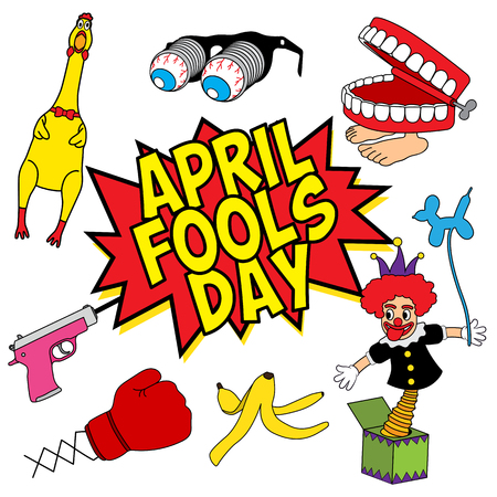 April Fools Day fun stuff set illustrationのイラスト素材