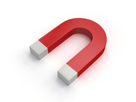 Red and Blue Horseshoe Magnet Isolated on White Background, 3d renderingの写真素材