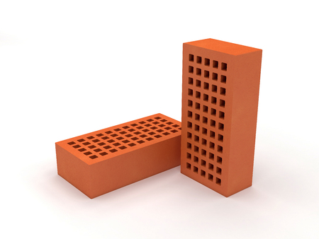 new red brick isolated on white background, 3d rendering, illustrationの写真素材