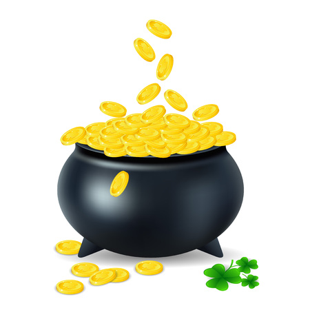 pot with gold coin for Patricks day. vector illustration isolated on white backgroundのイラスト素材