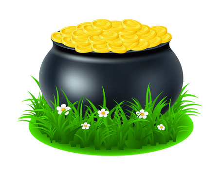 pot with gold coin for Patricks day. vector illustration isolated on white backgroundのイラスト素材