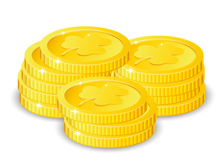 Golden coins with four leaf clover, vector illustration, for St. Patricks dayのイラスト素材