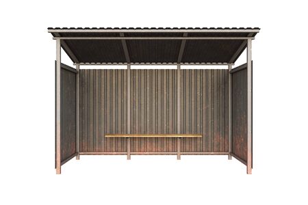 Metal bus stop isolated on white background. 3D render. Illustrationの写真素材