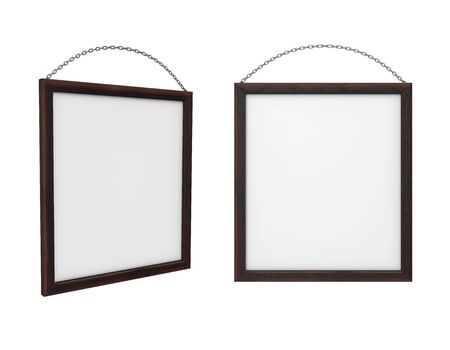 wooden frame isolated on white background, 3D rendering. Illustrationの写真素材