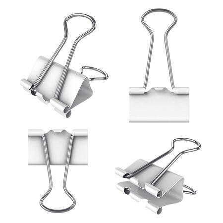 Binder clip collection isolated on white, 3D rendering. Illustrationの写真素材