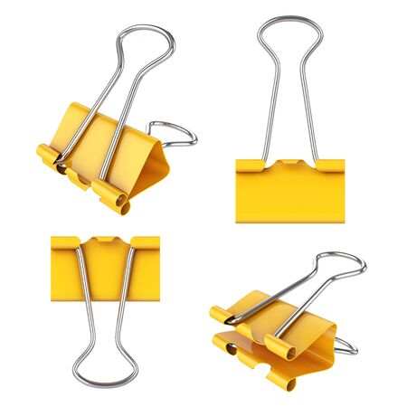Binder clip collection isolated on white, 3D rendering. Illustrationの写真素材