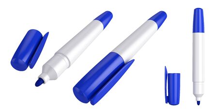 Open and closed marker isolated on white, 3D rendering. Illustrationの写真素材