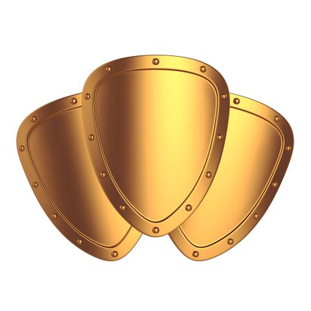 Shields isolated on white background, 3D rendering. Illustrationの写真素材