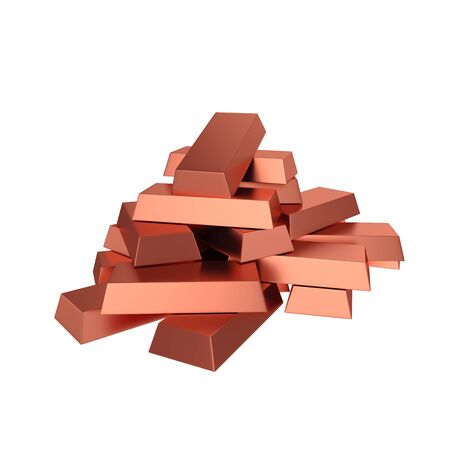 Copper ingots isolated on white background, 3D rendering. Illustrationの写真素材