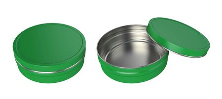 Metal jar open and closed, isolated on white background, 3D rendering. Illustrationの写真素材