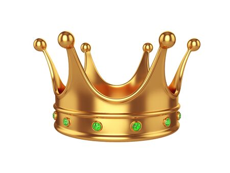 Gold crown with precious stones isolated on white background, 3D rendering. Illustrationの写真素材