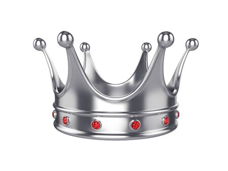 Silver crown with precious stones isolated on white background, 3D rendering. Illustrationの写真素材