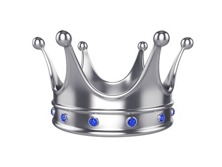 Silver crown with precious stones isolated on white background, 3D rendering. Illustrationの写真素材
