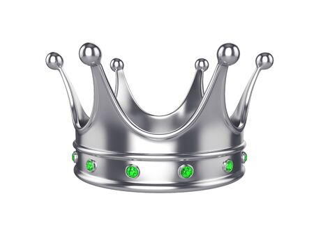 Silver crown with precious stones isolated on white background, 3D rendering. Illustrationの写真素材