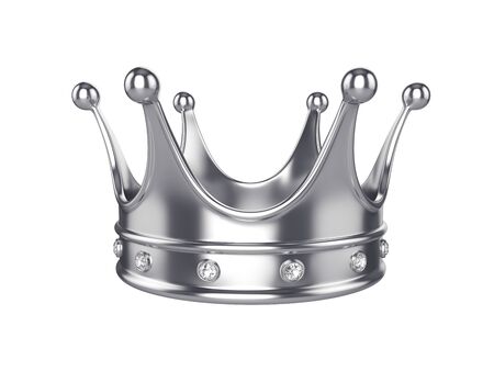 Silver crown with precious stones isolated on white background, 3D rendering. Illustrationの写真素材
