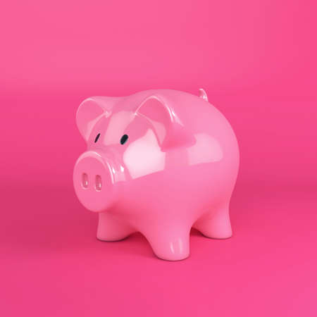 Piggy Bank on a pink background. 3D renderingの写真素材