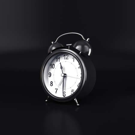 Black alarm clock on a black background, 3D renderの写真素材